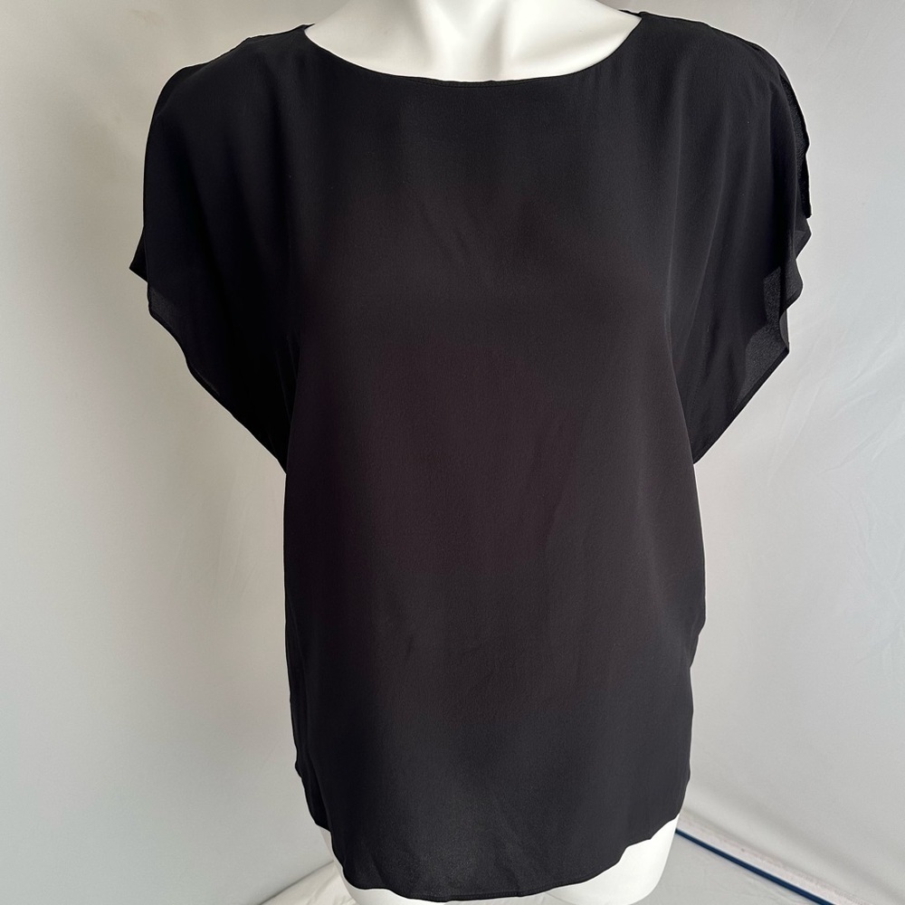Escada black silk flutter sleeve blouse